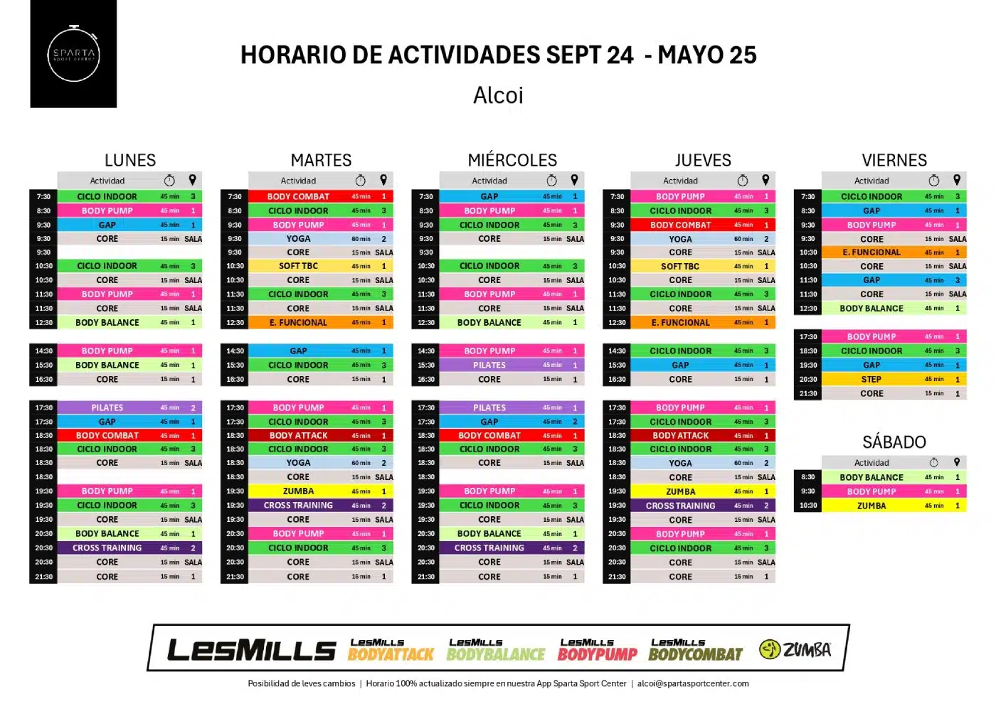 horario gimnasio sparta sport center alcoi