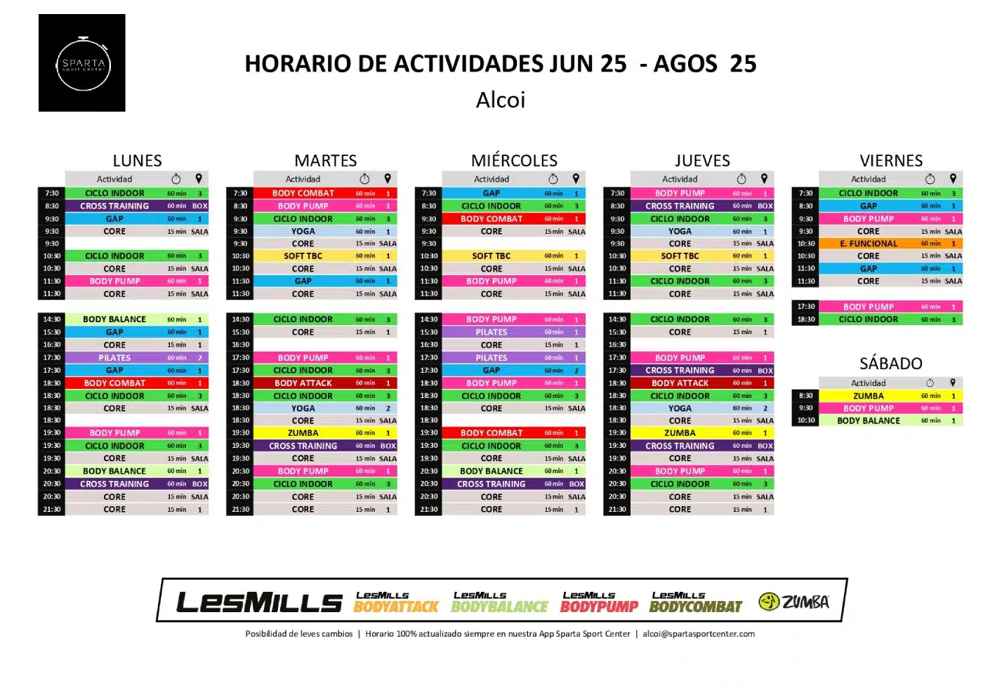 horario del gimnasio sparta sport center en alcoi
