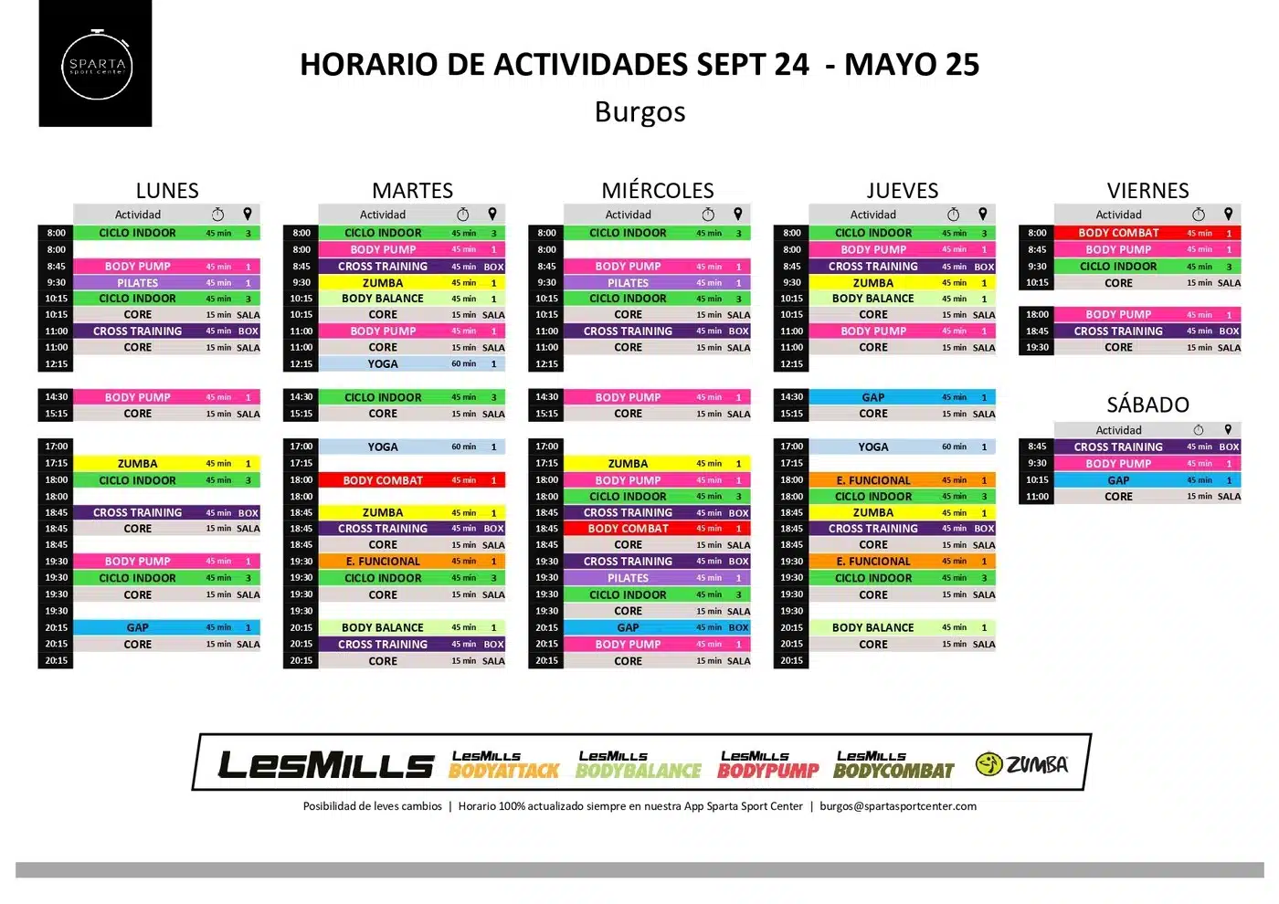 horario del gimnasio sparta sport center en burgos