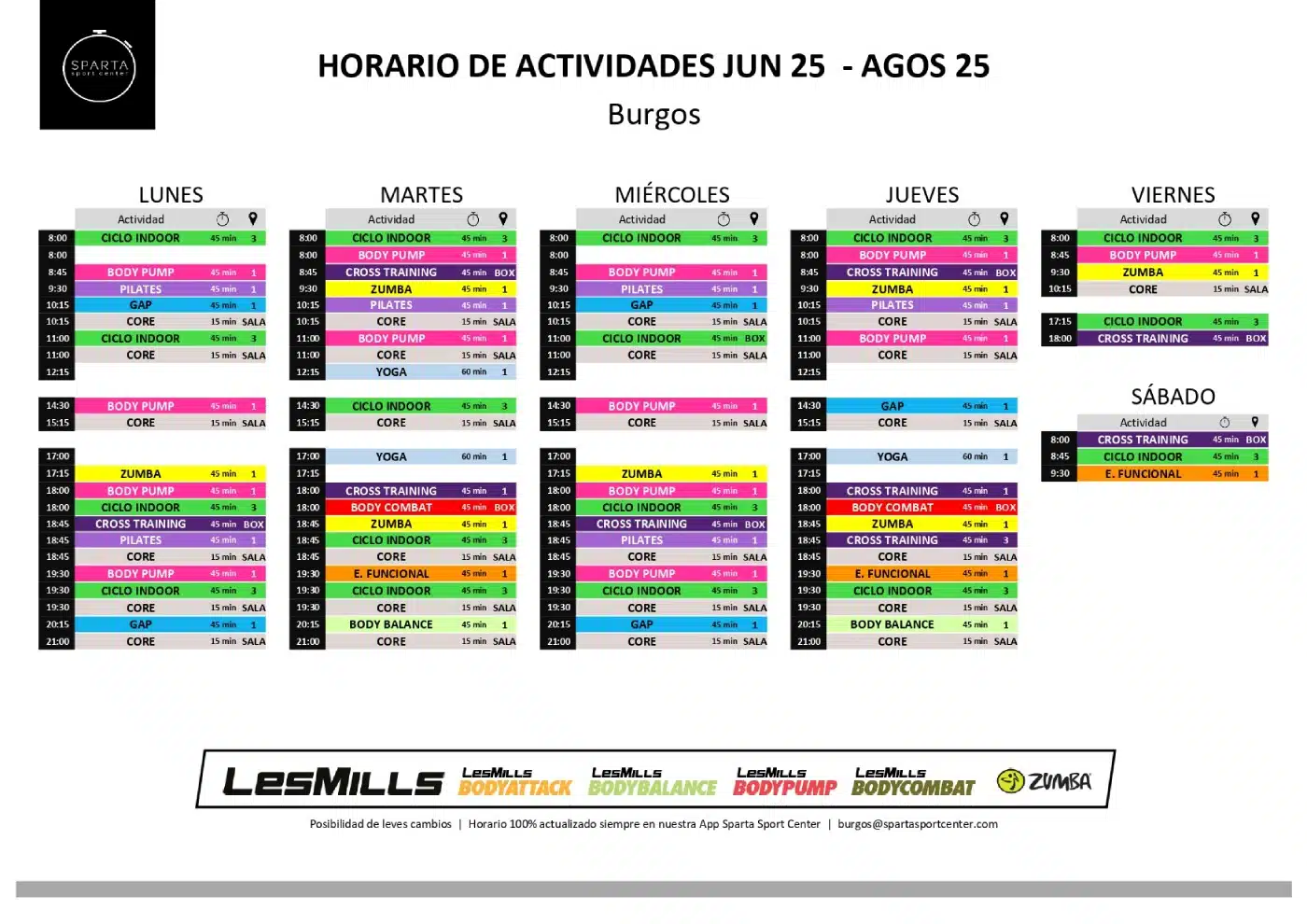 horario gimnasio sparta sport center en burgos