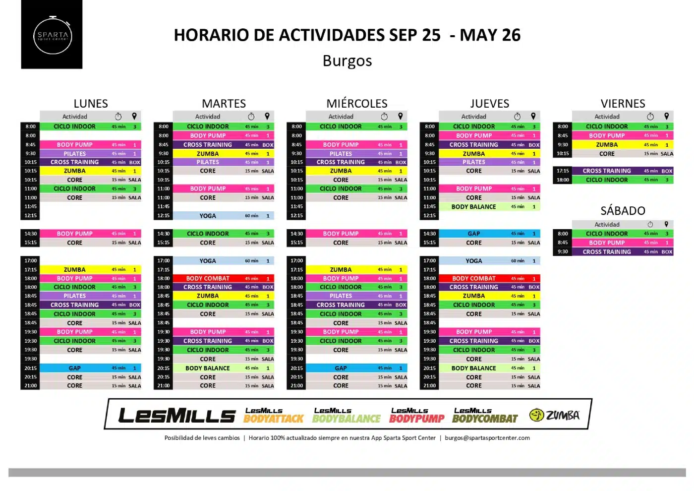 horario del gimnasio sparta sport center en burgos
