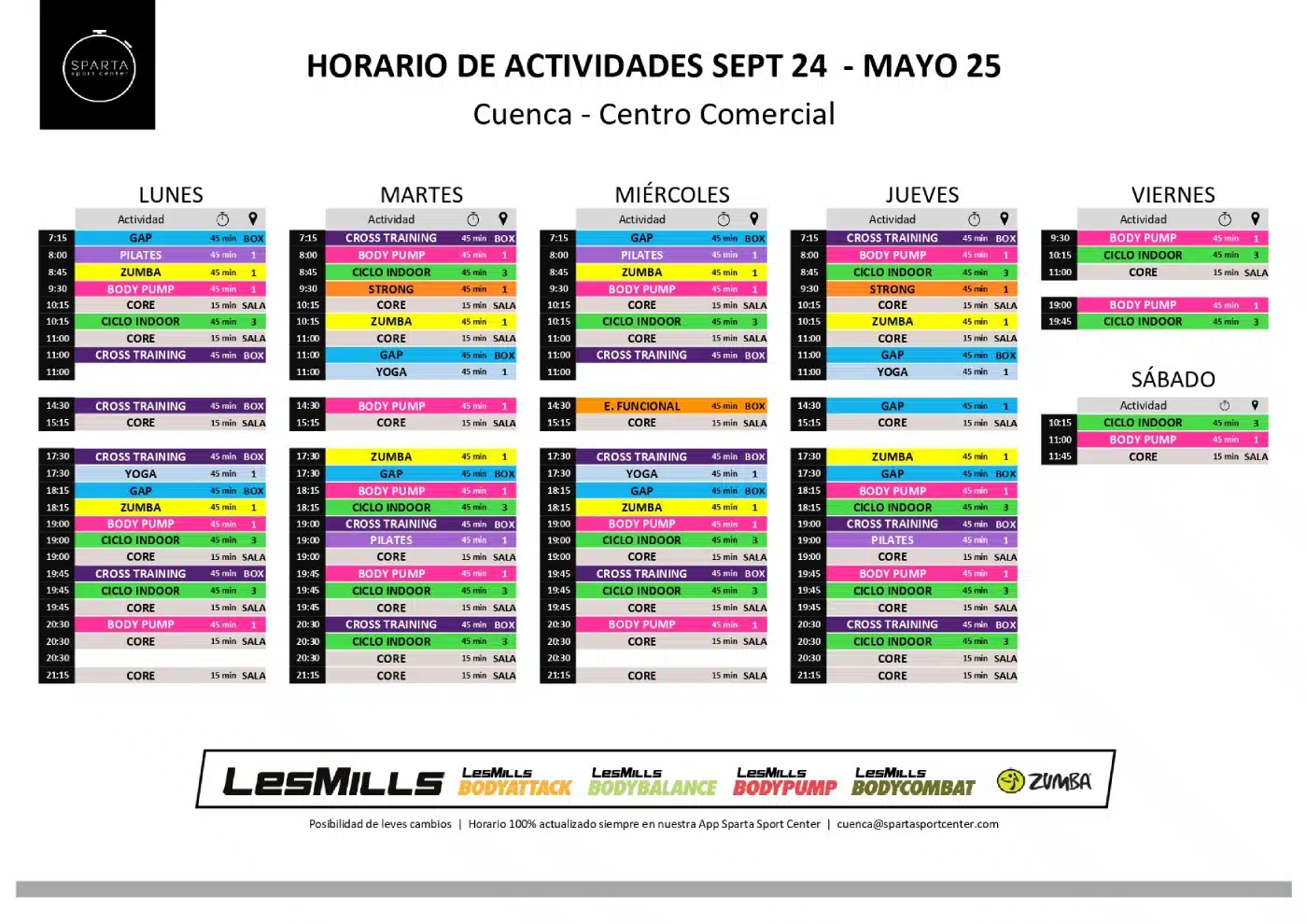 horario del gimnasio sparta sport center en cuenca