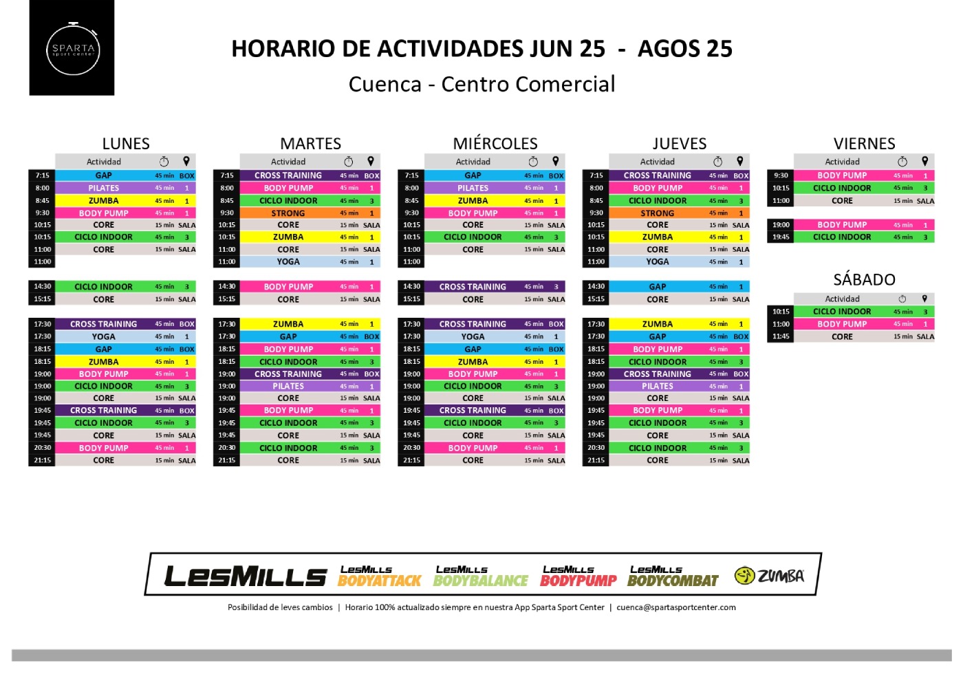 horario gimnasio sparta sport center cuenca