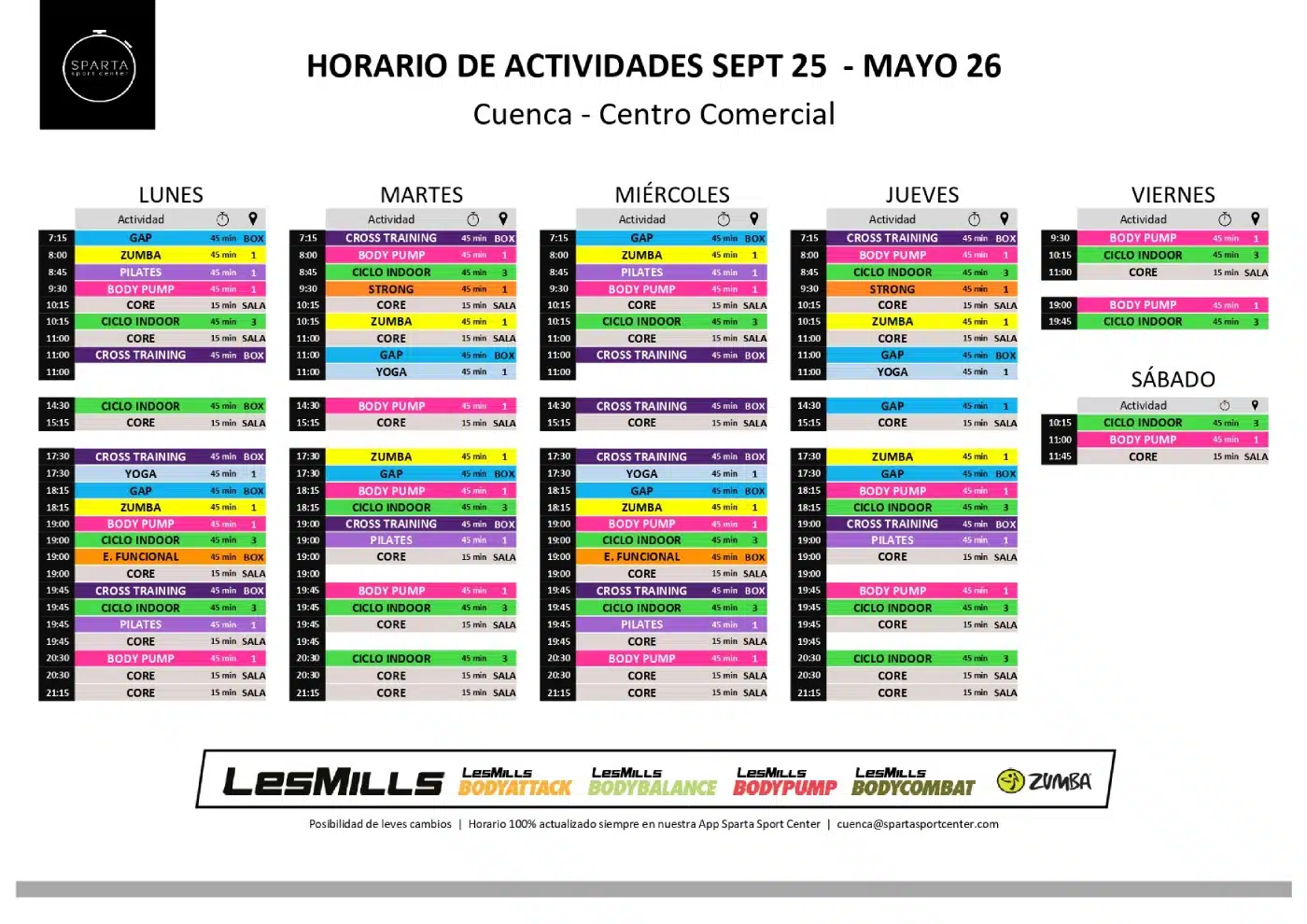 horario gimnasio sparta sport center en cuenca