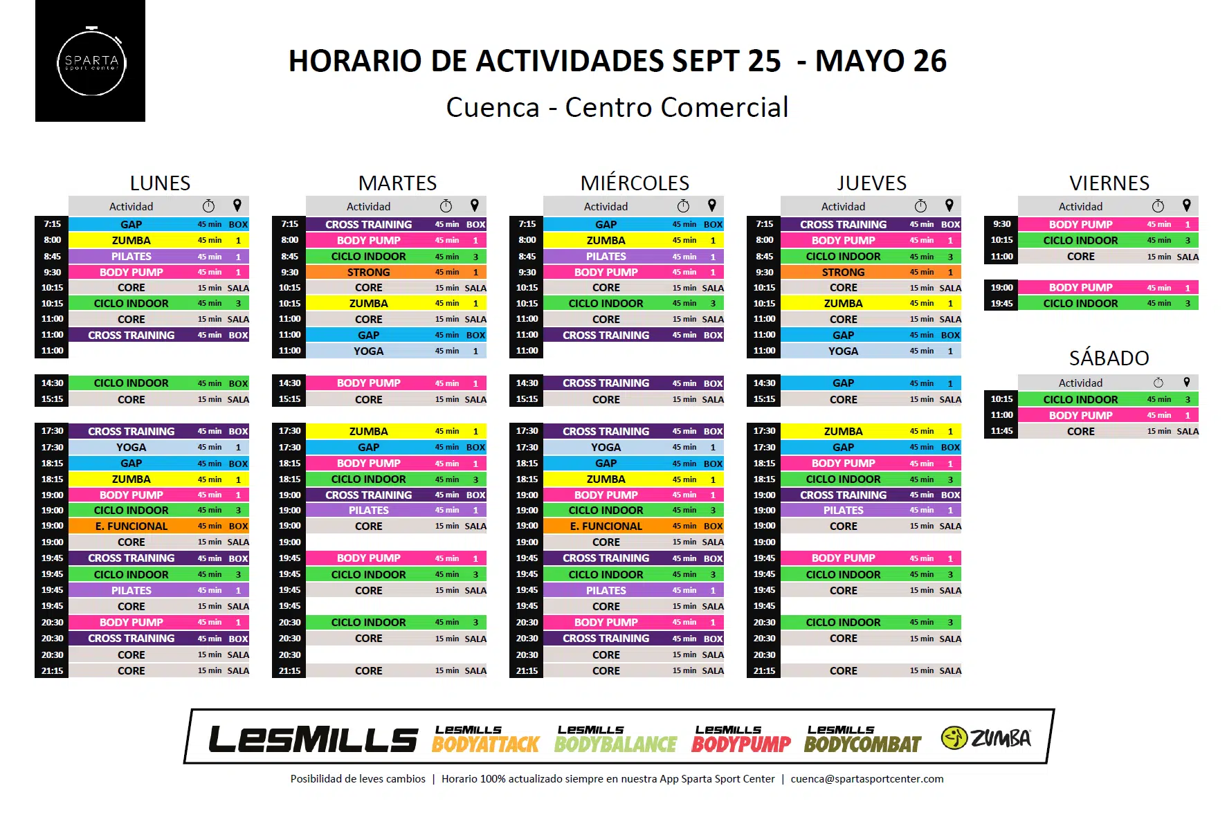 horario actividades sparta cuenca