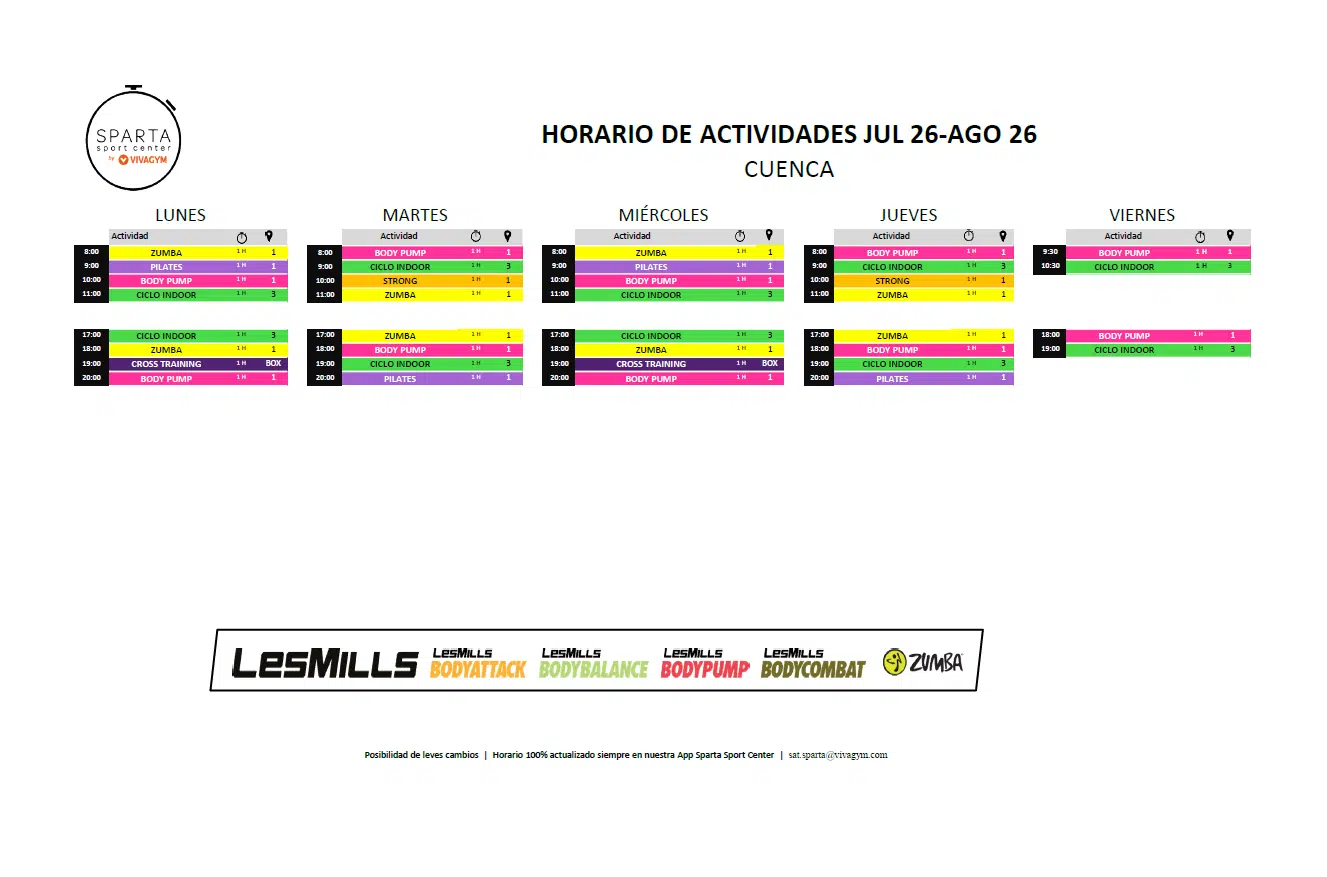 horario actividades sparta cuenca