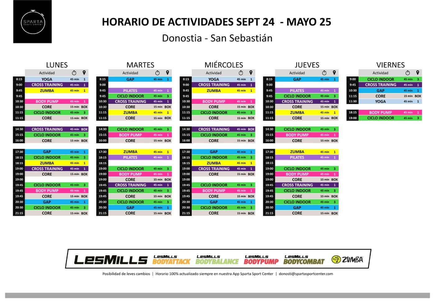 horario del gimnasio sparta sport center en donostia