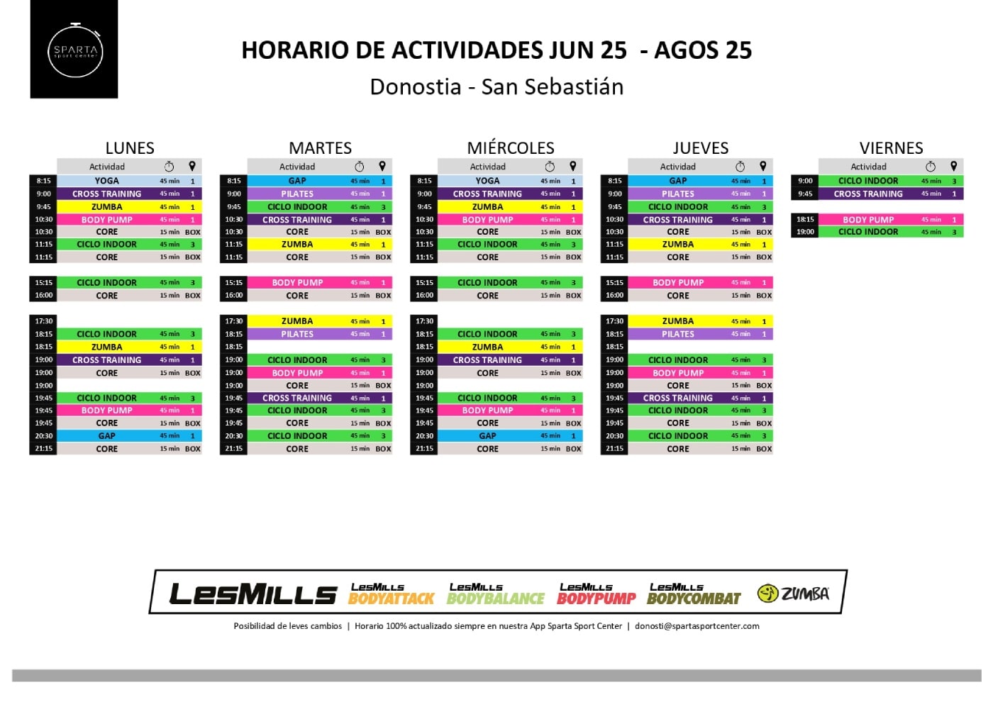horario gimnasio sparta sport center donostia