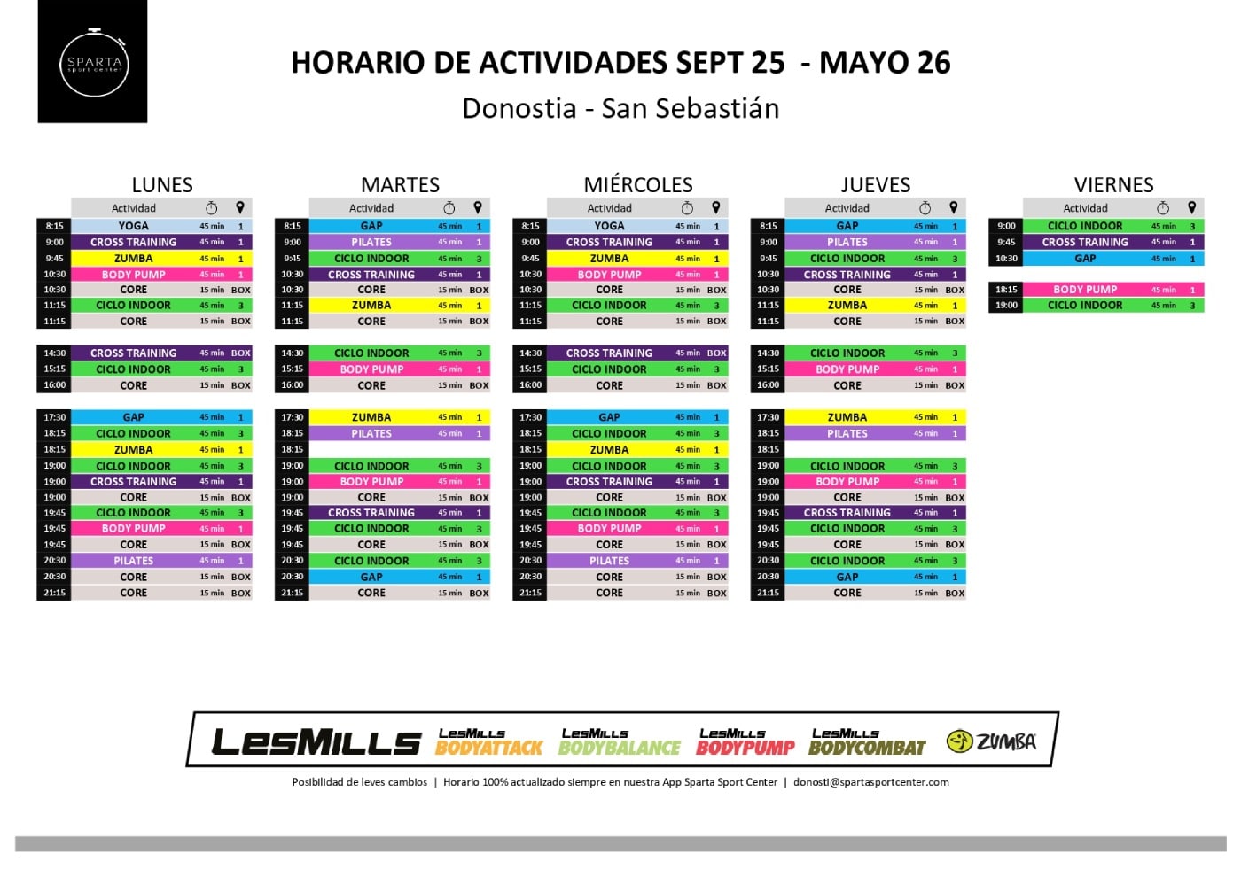 horario del gimnasio sparta sport center donostia