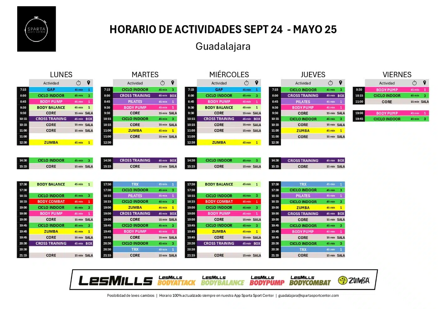 horario del gimnasio sparta sport center en guadalajara