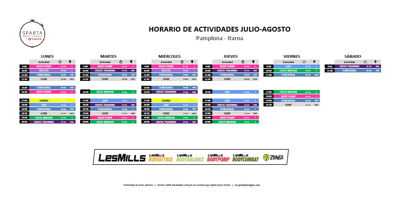 07.26 Horario actividades dirigidas Itaroa
