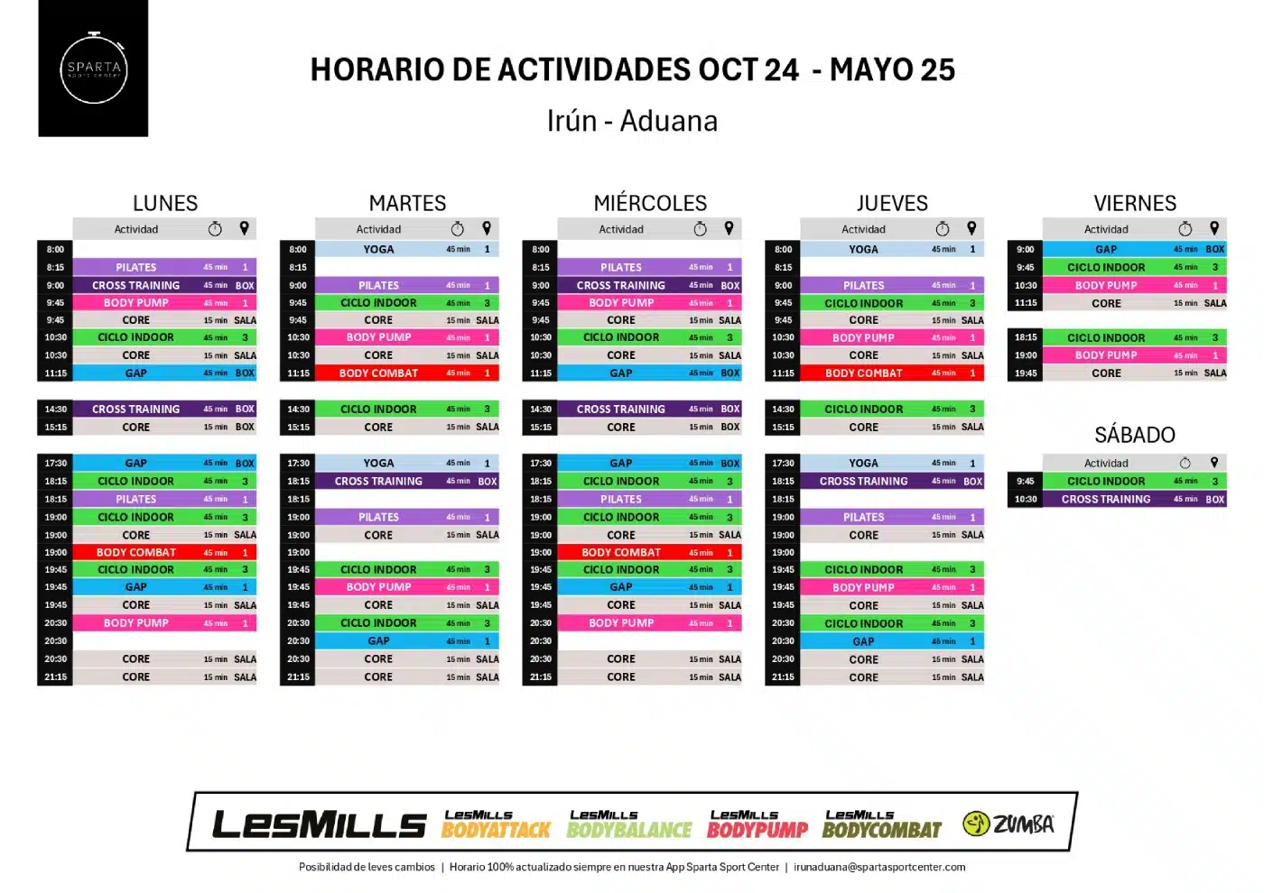 horario gimnasio sparta sport center irun aduana