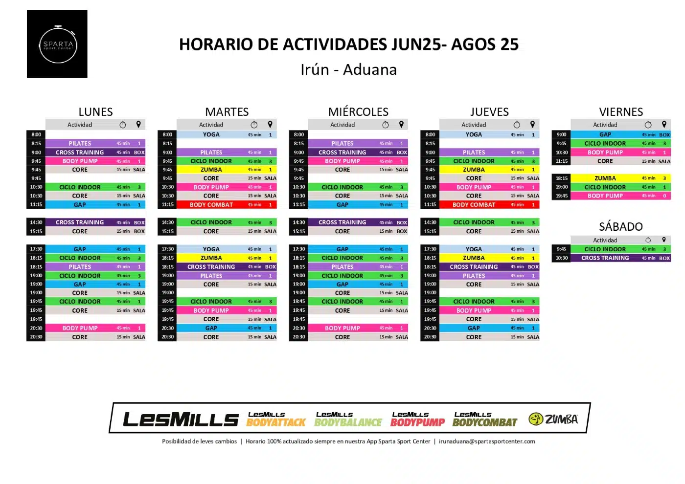 horario del gimnasio sparta sport center en irun aduana