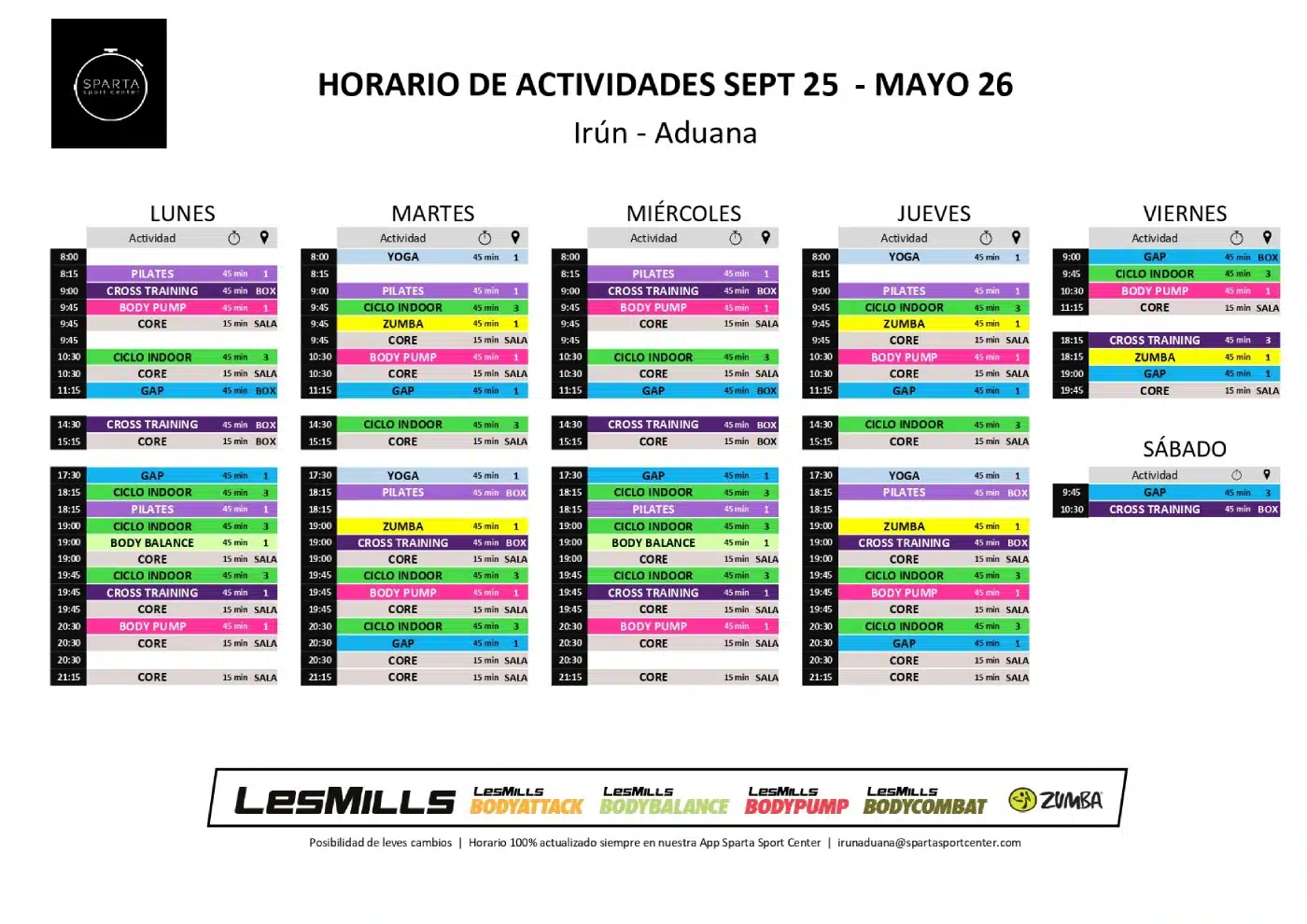horario gimnasio sparta sport center irun aduana