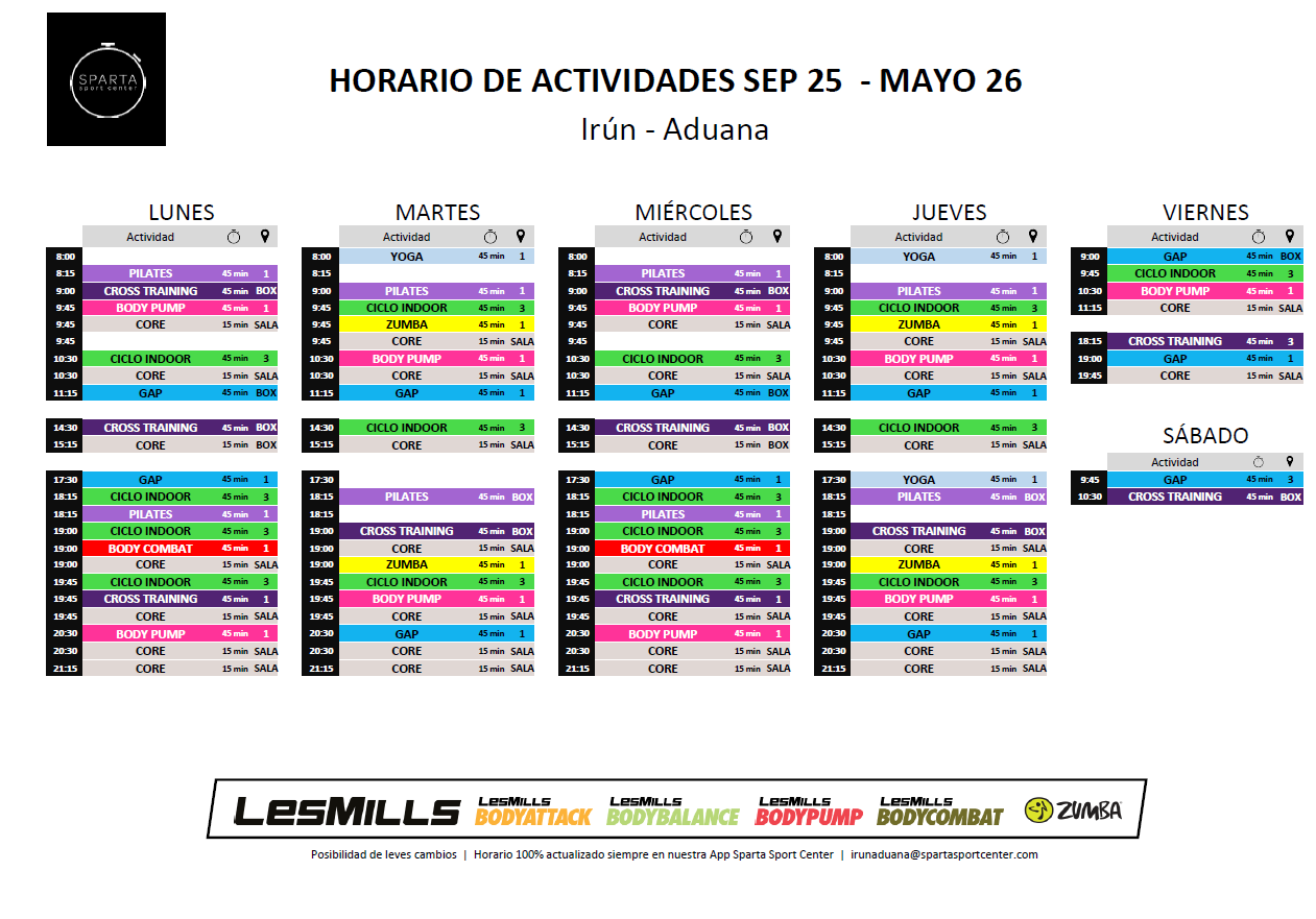 horario gimnasio sparta sport center irun aduana