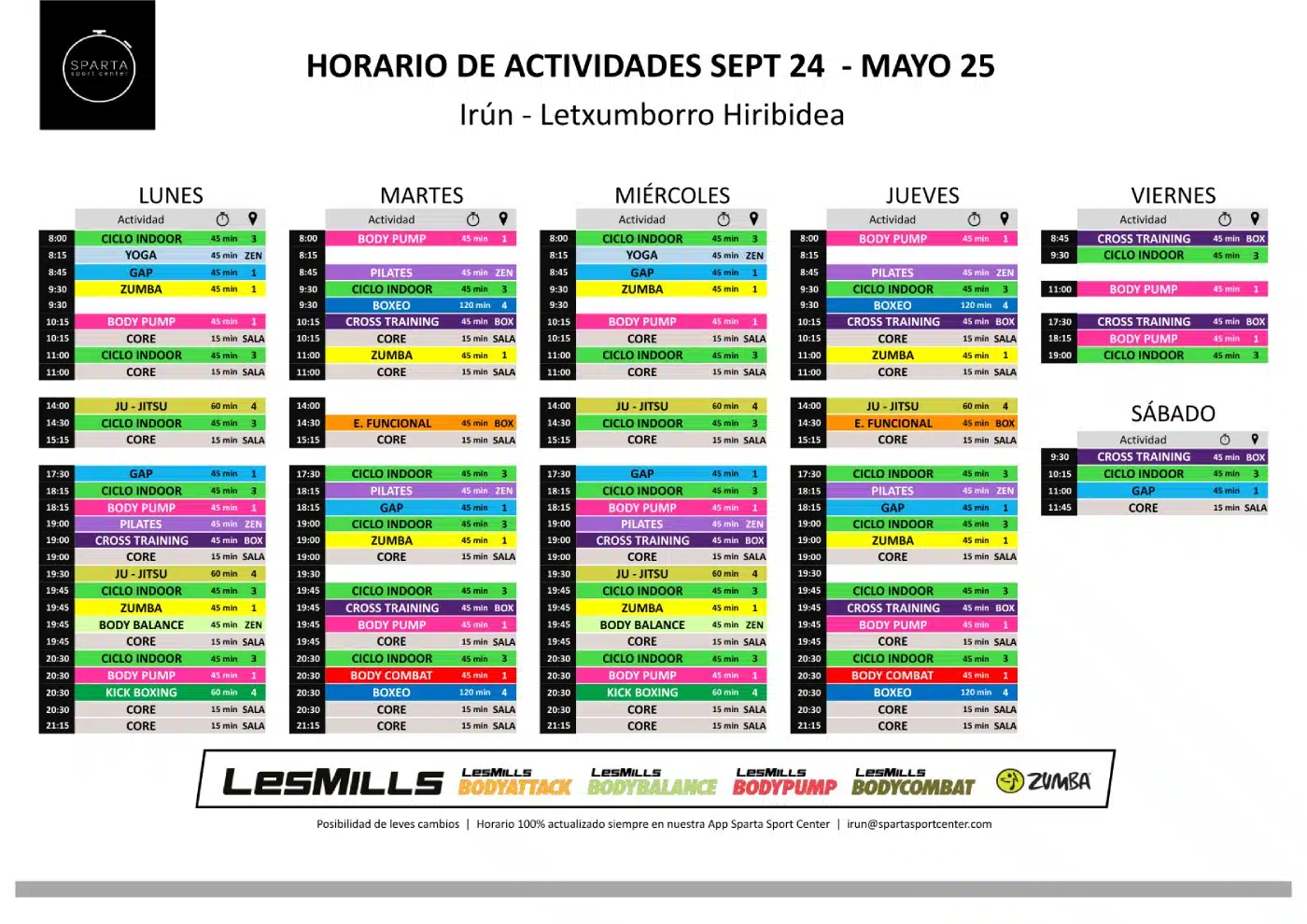 horario del gimnasio sparta sport center en irun