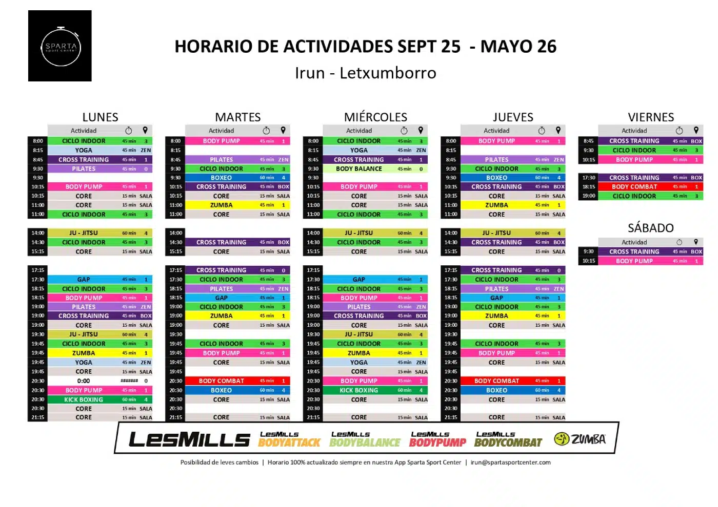 horario gimnasio sparta sport center irun