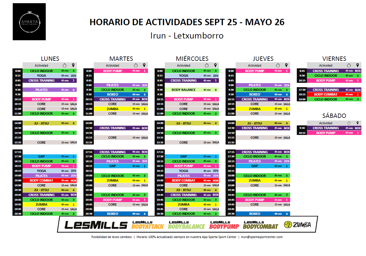 horario gimnasio sparta sport center irun