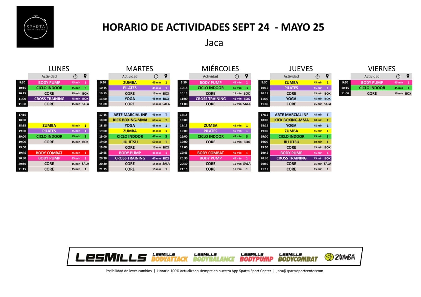 horario del gimnasio sparta sport center en jaca