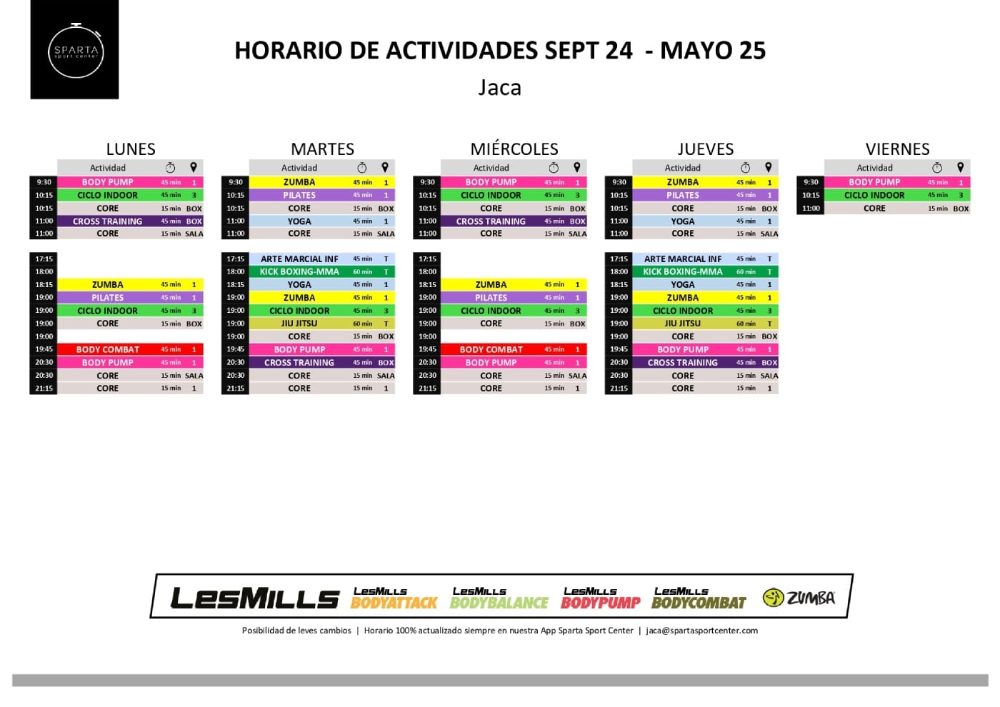 horario del gimnasio sparta sport center en jaca