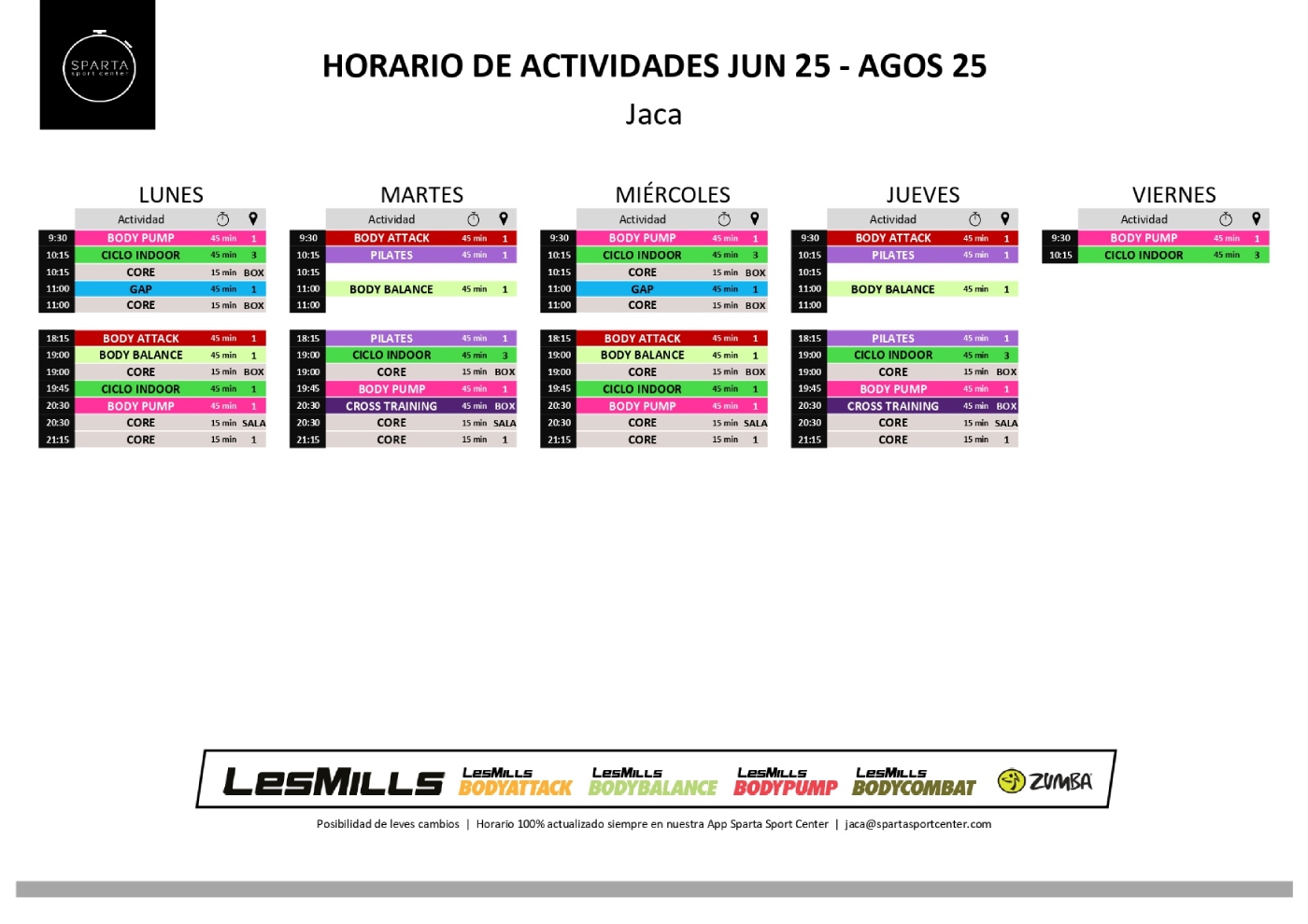 horario gimnasio sparta sport center jaca
