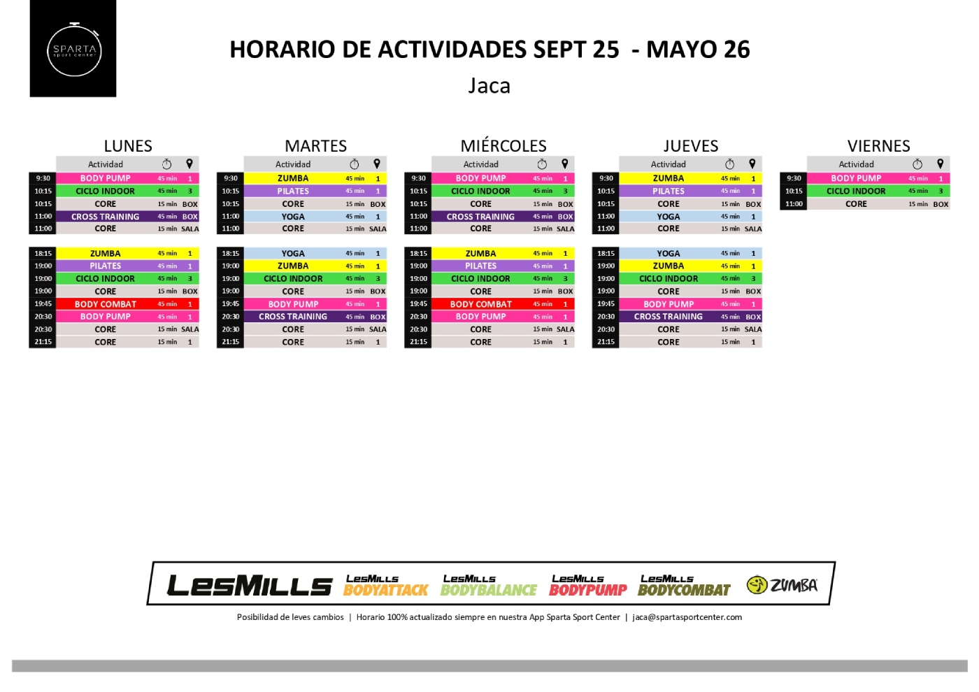 horario del gimnasio sparta sport center jaca