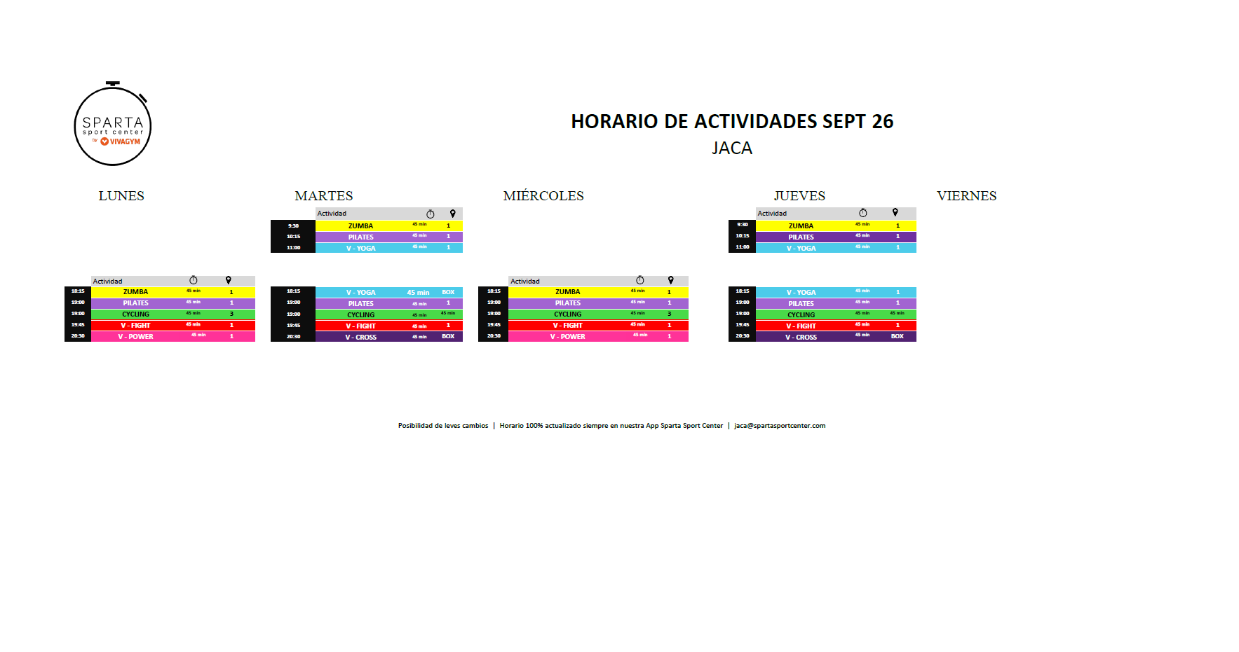 horario del gimnasio sparta sport center jaca