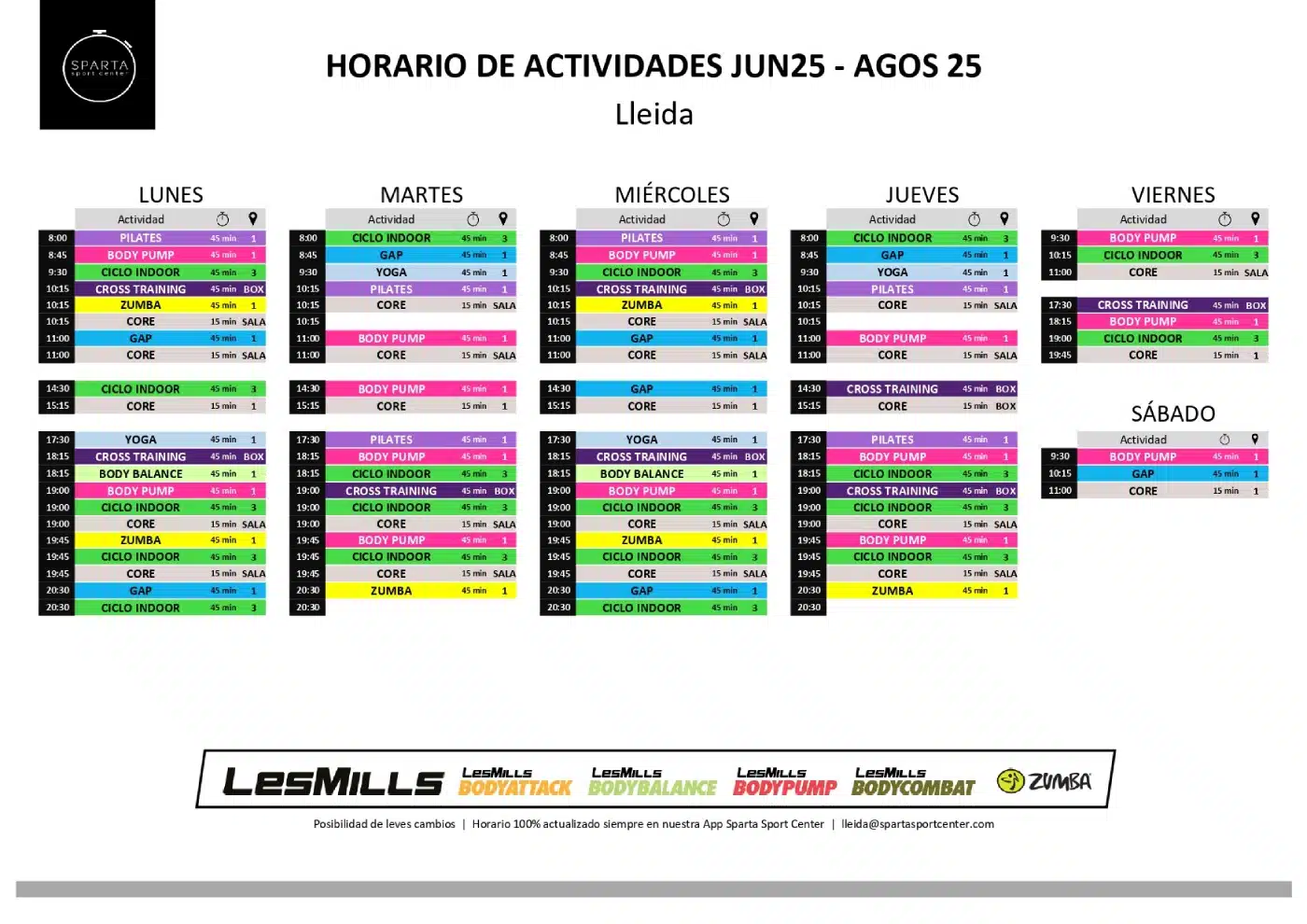 horario gimnasio sparta sport center lleida