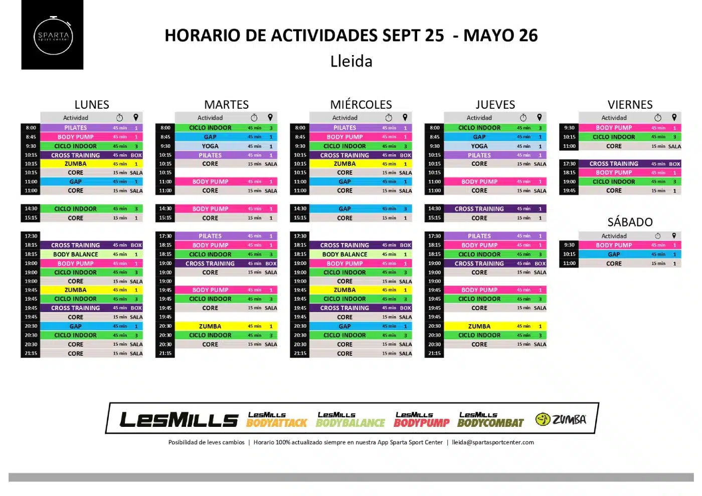 horario del gimnasio sparta sport center lleida
