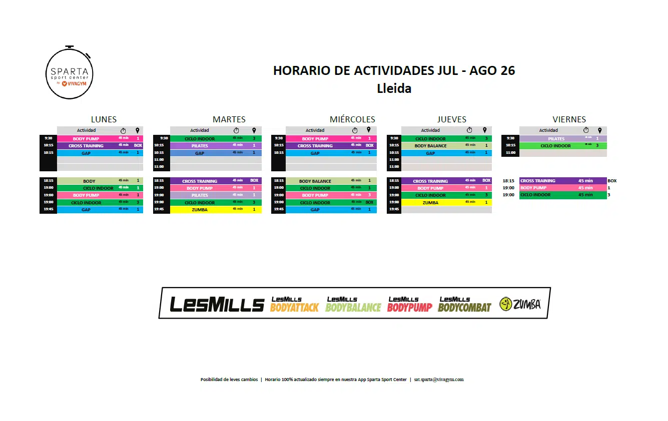 07.26 Horario actividades dirigidas Lleida