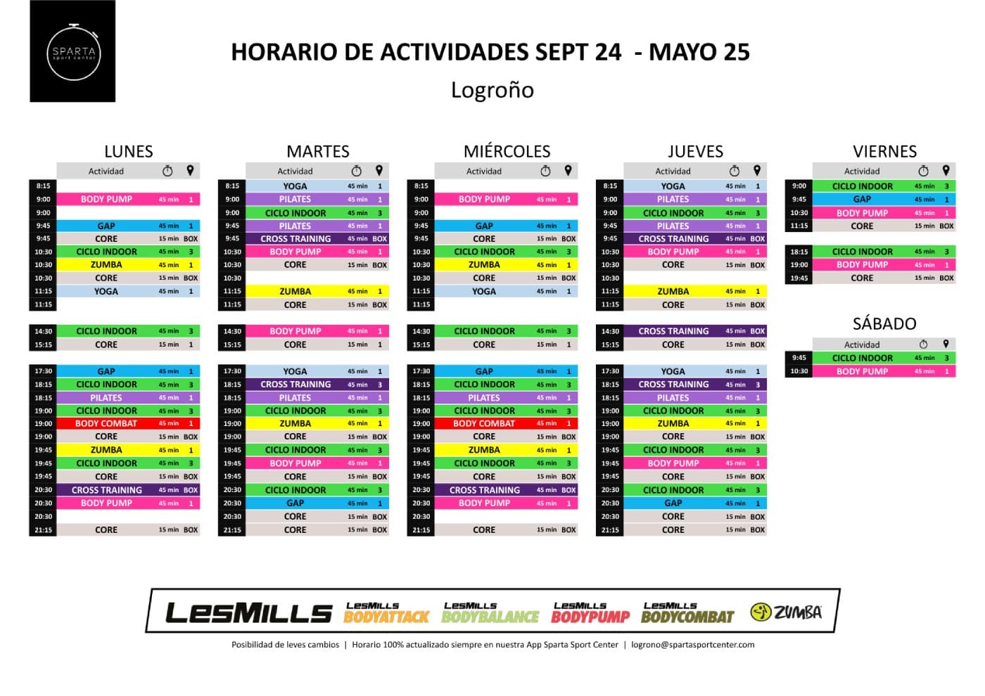 horarios del gimnasio sparta sport center logrono