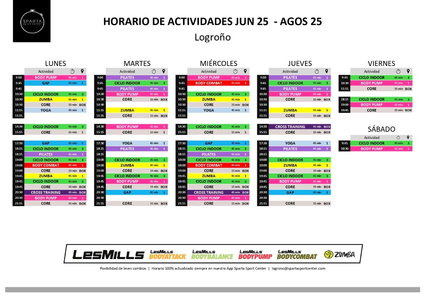 horario gimnasio sparta sport center logrono