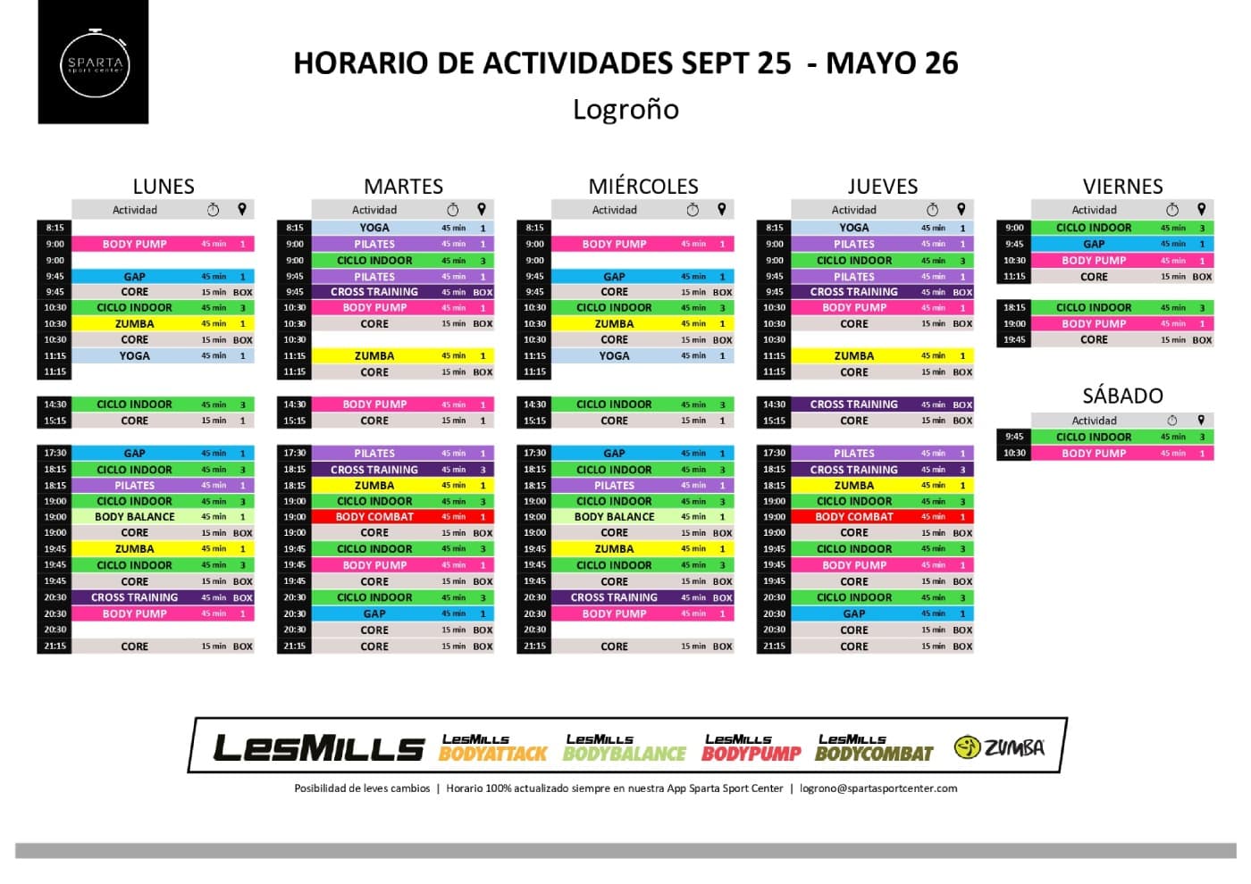 horario del gimnasio sparta sport center logrono