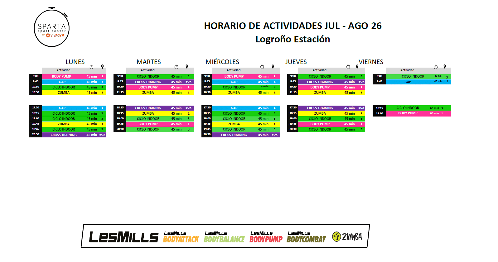 07.26 Horario actividades dirigidas Logroño Estación