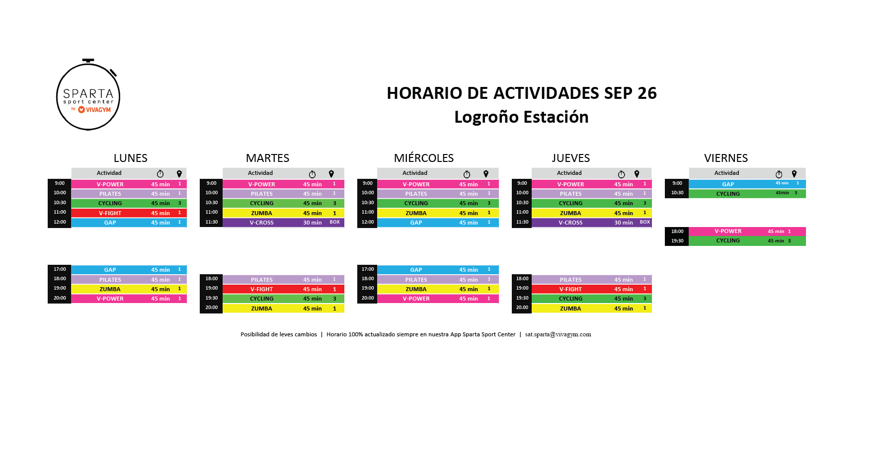 07.26 Horario actividades dirigidas Logroño Estación