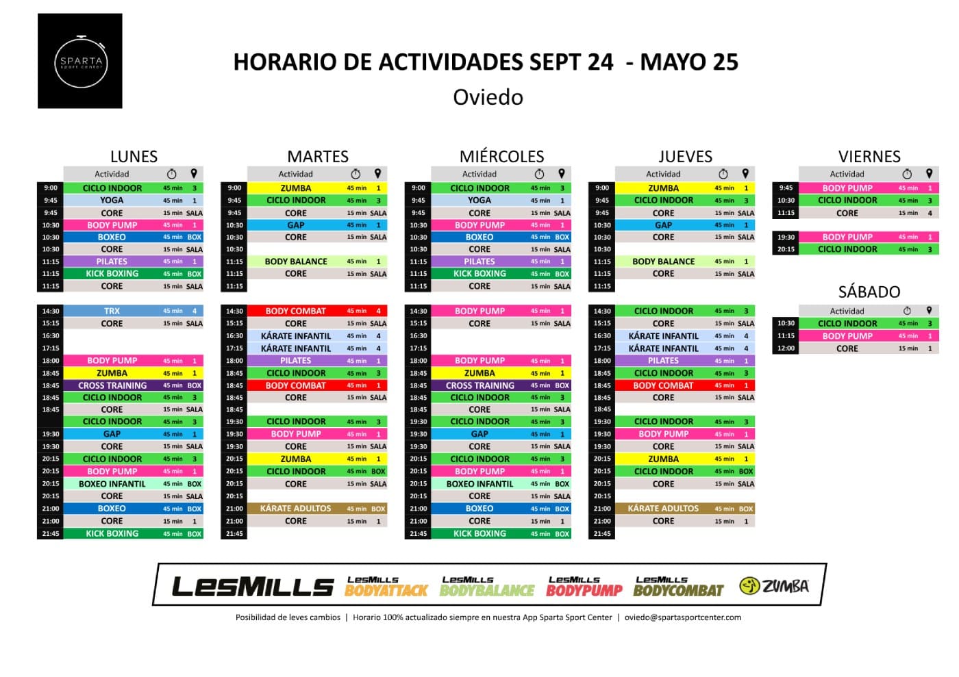 horario del gimnasio sparta sport center en oviedo