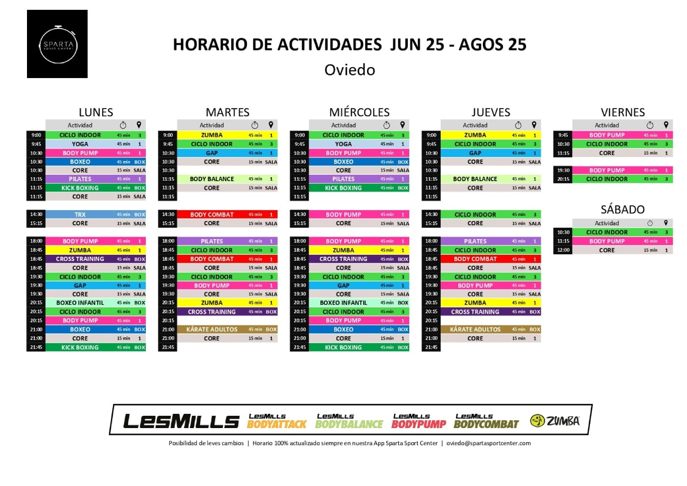 horario gimnasio sparta sport center oviedo
