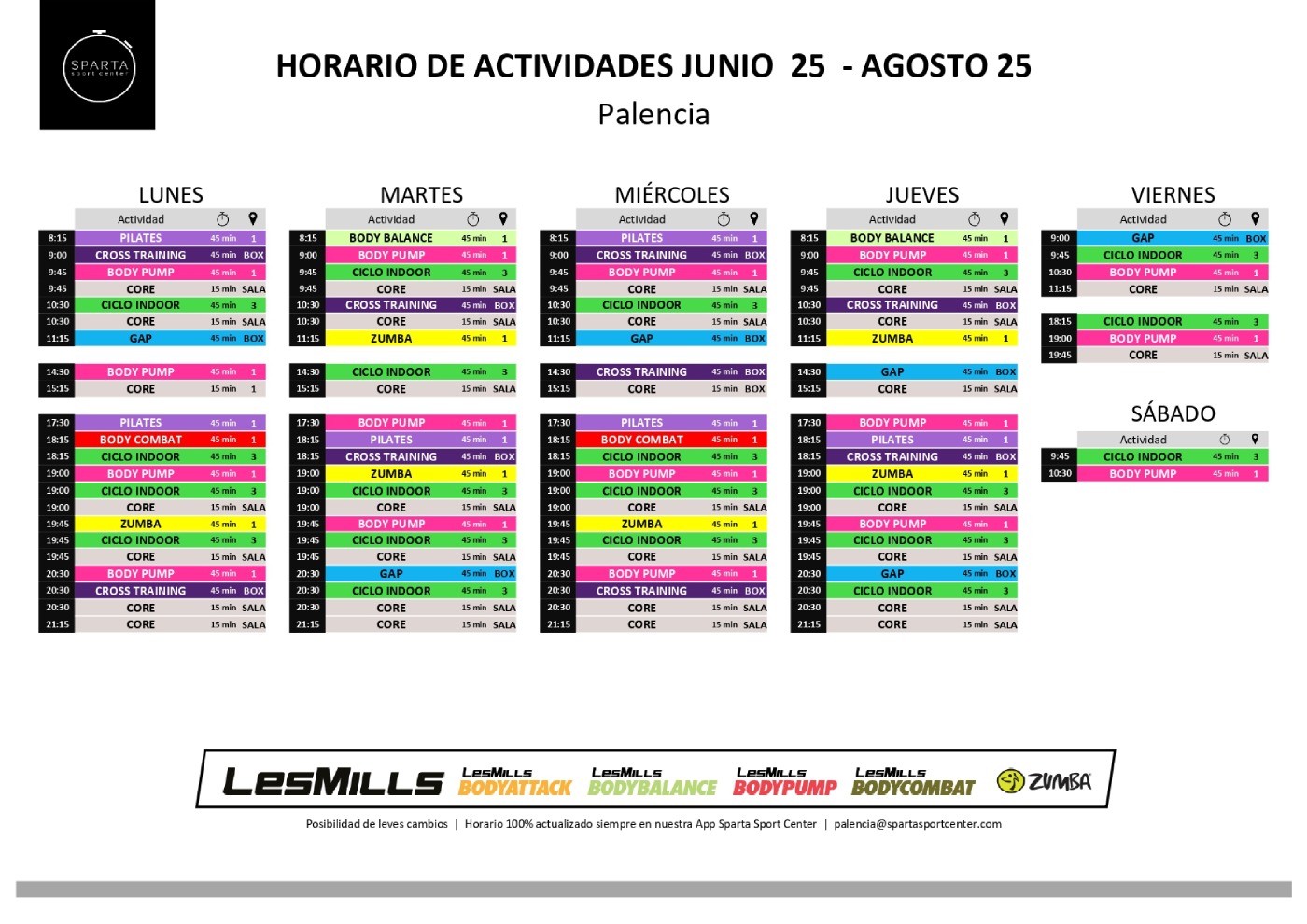 horario gimnasio sparta sport center palencia