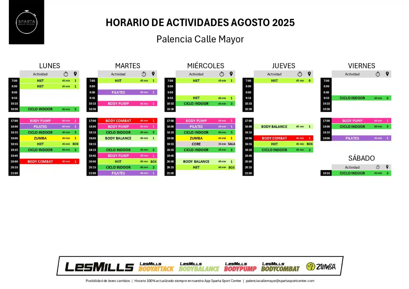 horario gimnasio sparta sport center palencia calle mayor