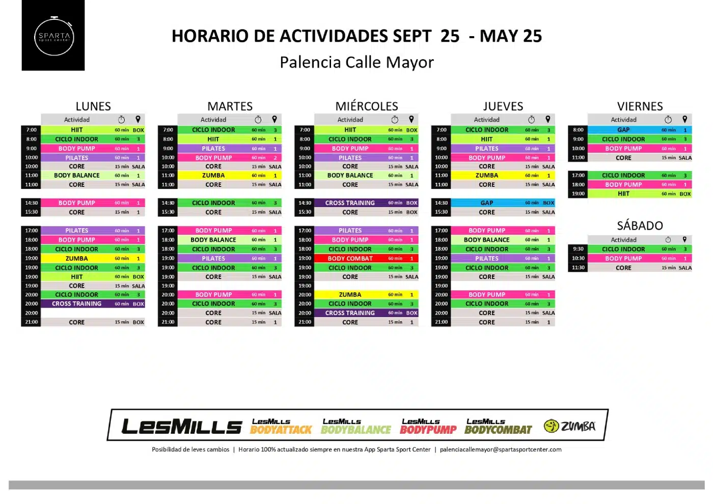 horario del gimnasio sparta sport center en palencia calle mayor