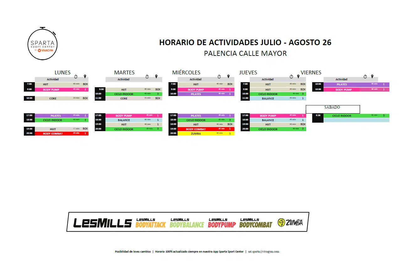 horario del gimnasio sparta sport center en palencia calle mayor