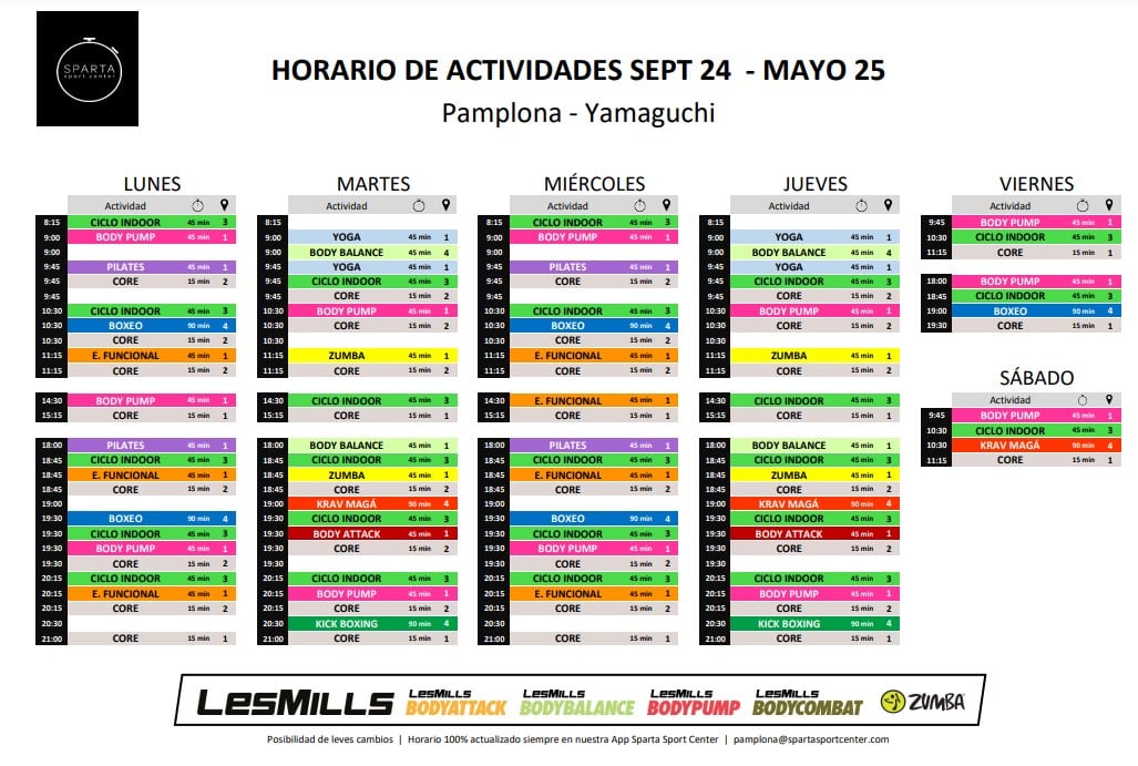 horarios gimnasio sparta sport center pamplona yamaguchi sept-24 mayo-25