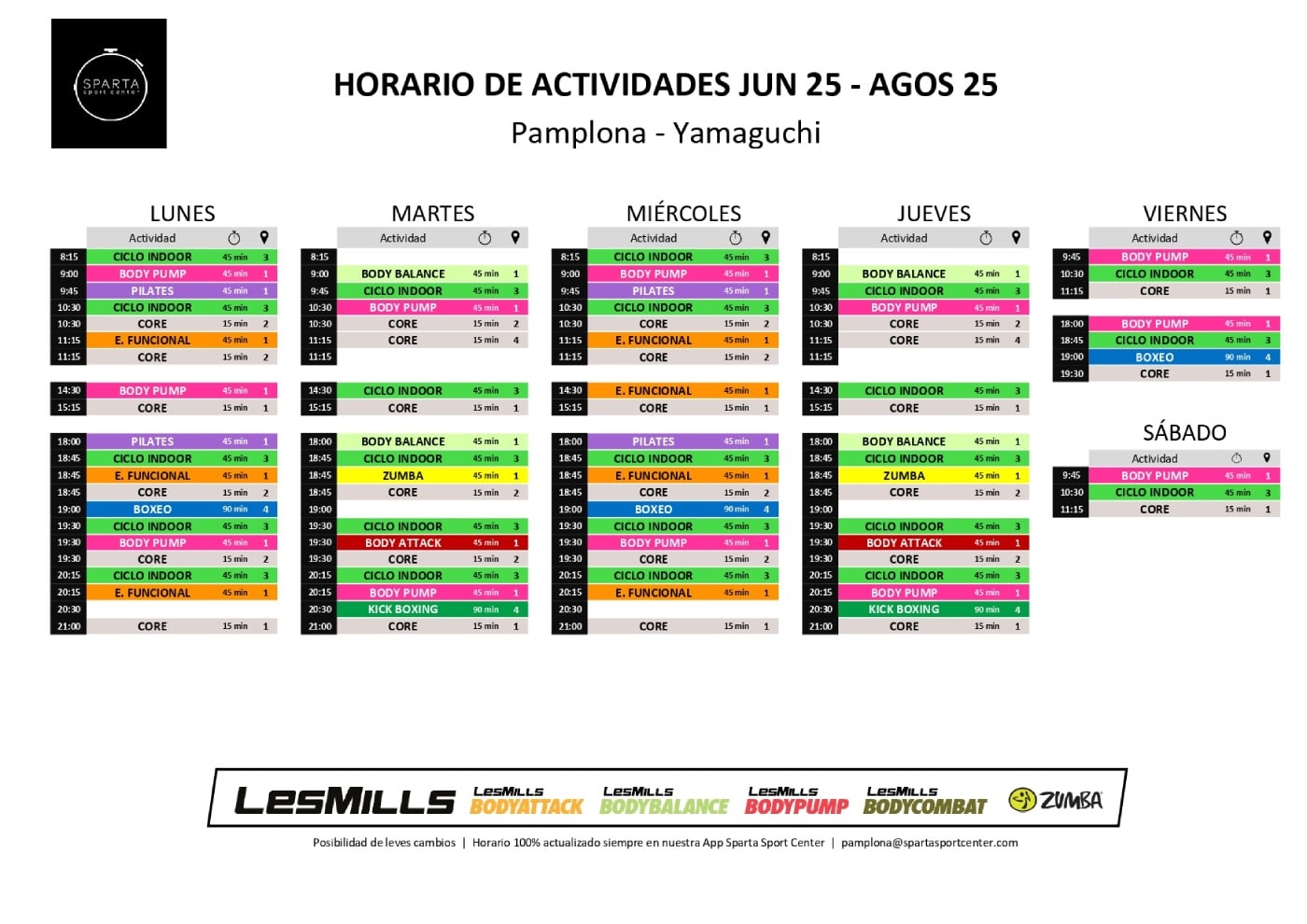 horario gimnasio sparta sport center pamplona