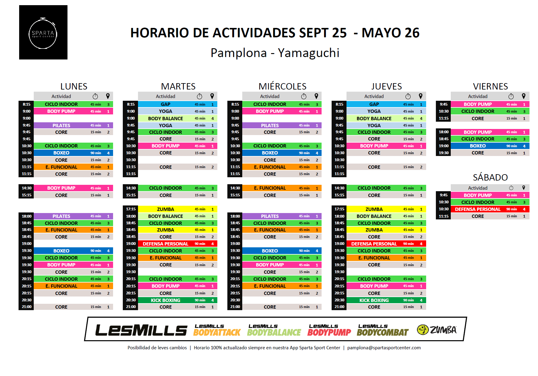 horario actividades sparta pamplona yamaguchi