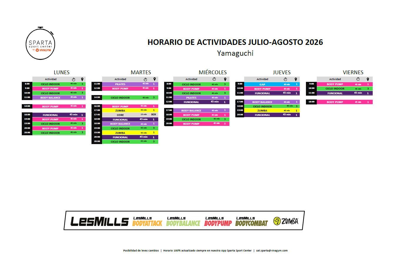 07.26 Horario actividades dirigidas Yamaguchi_