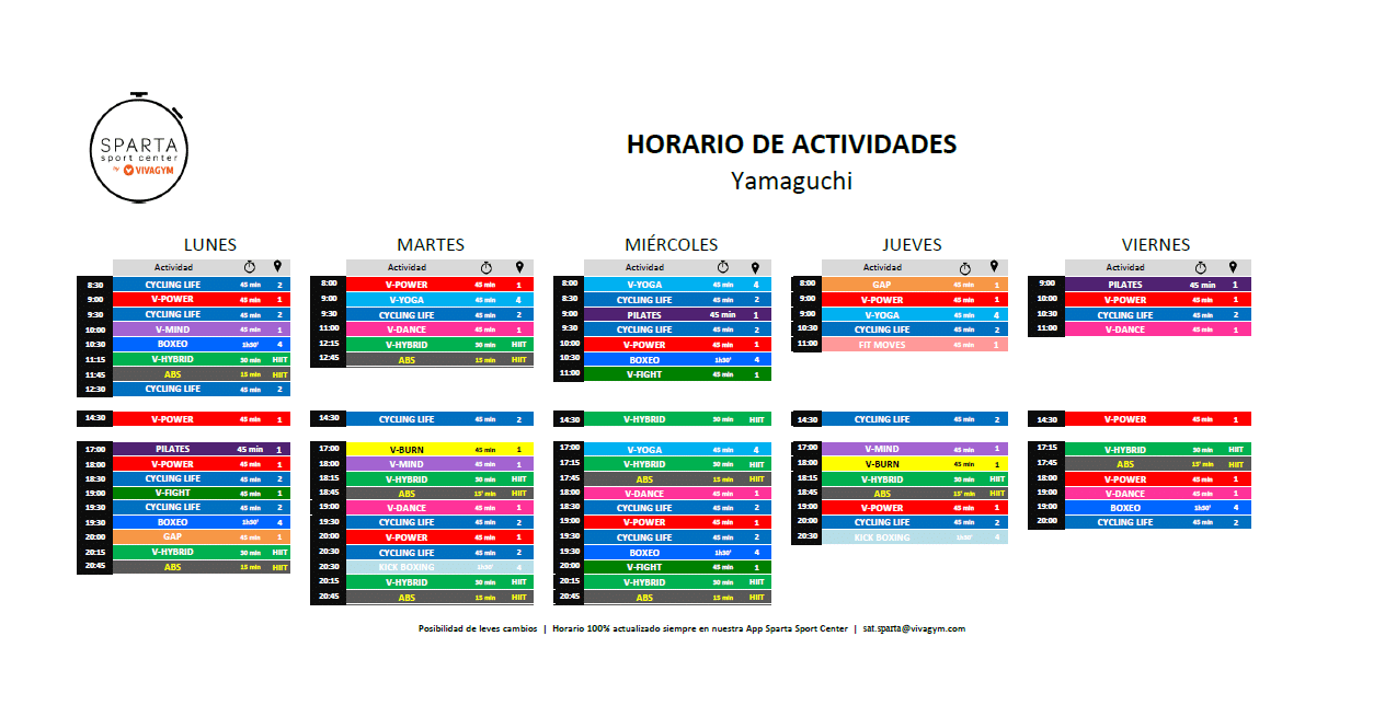 07.26 Horario actividades dirigidas Yamaguchi_