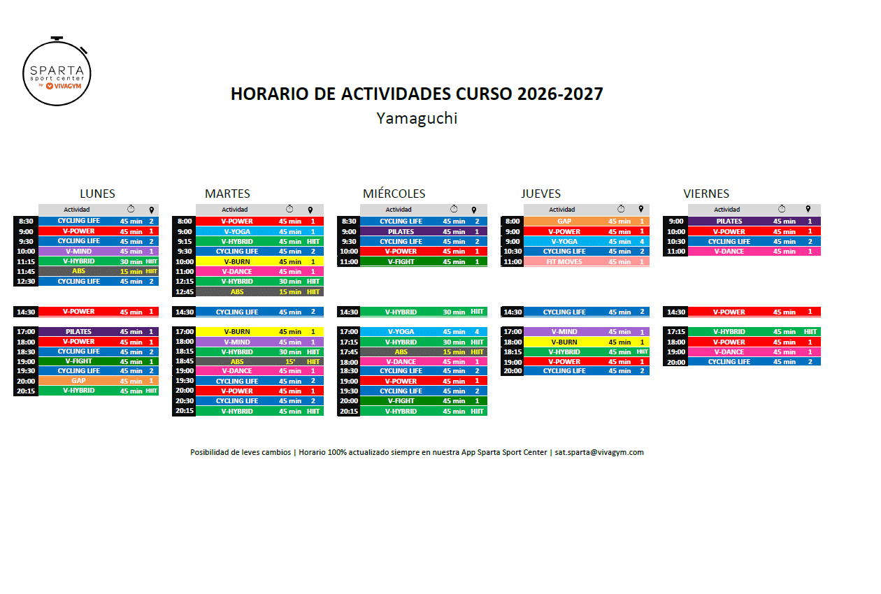 07.26 Horario actividades dirigidas Yamaguchi_