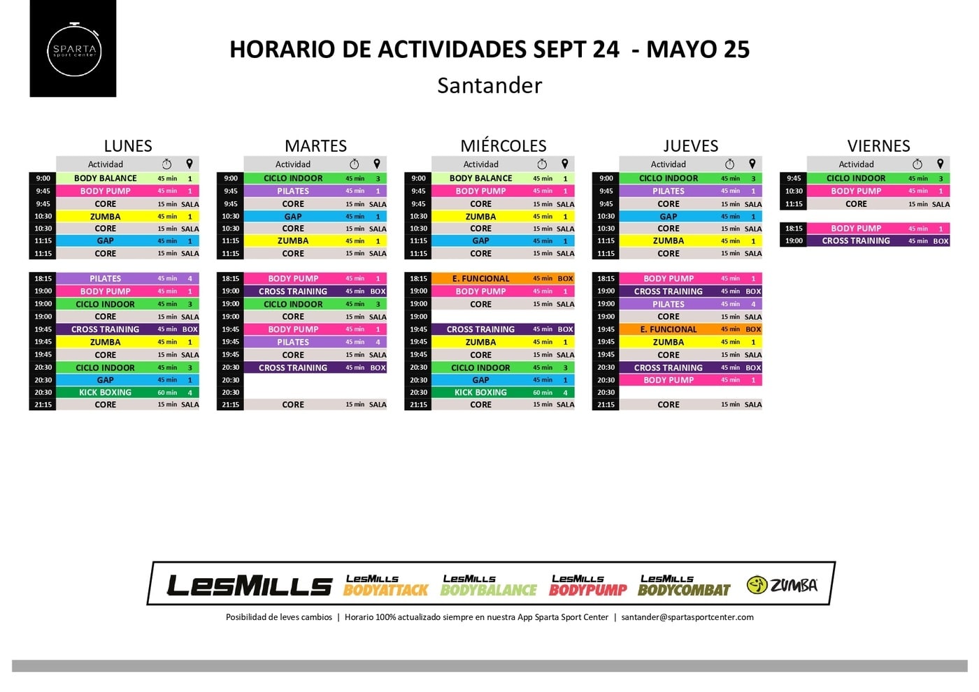 horario del gimnasio sparta sport center en santander