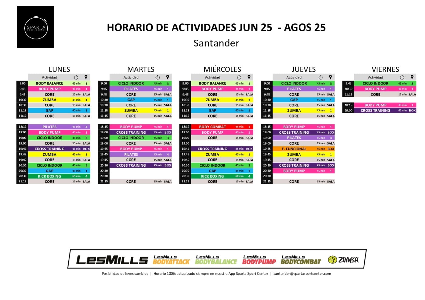 horario del gimnasio sparta sport center en santander