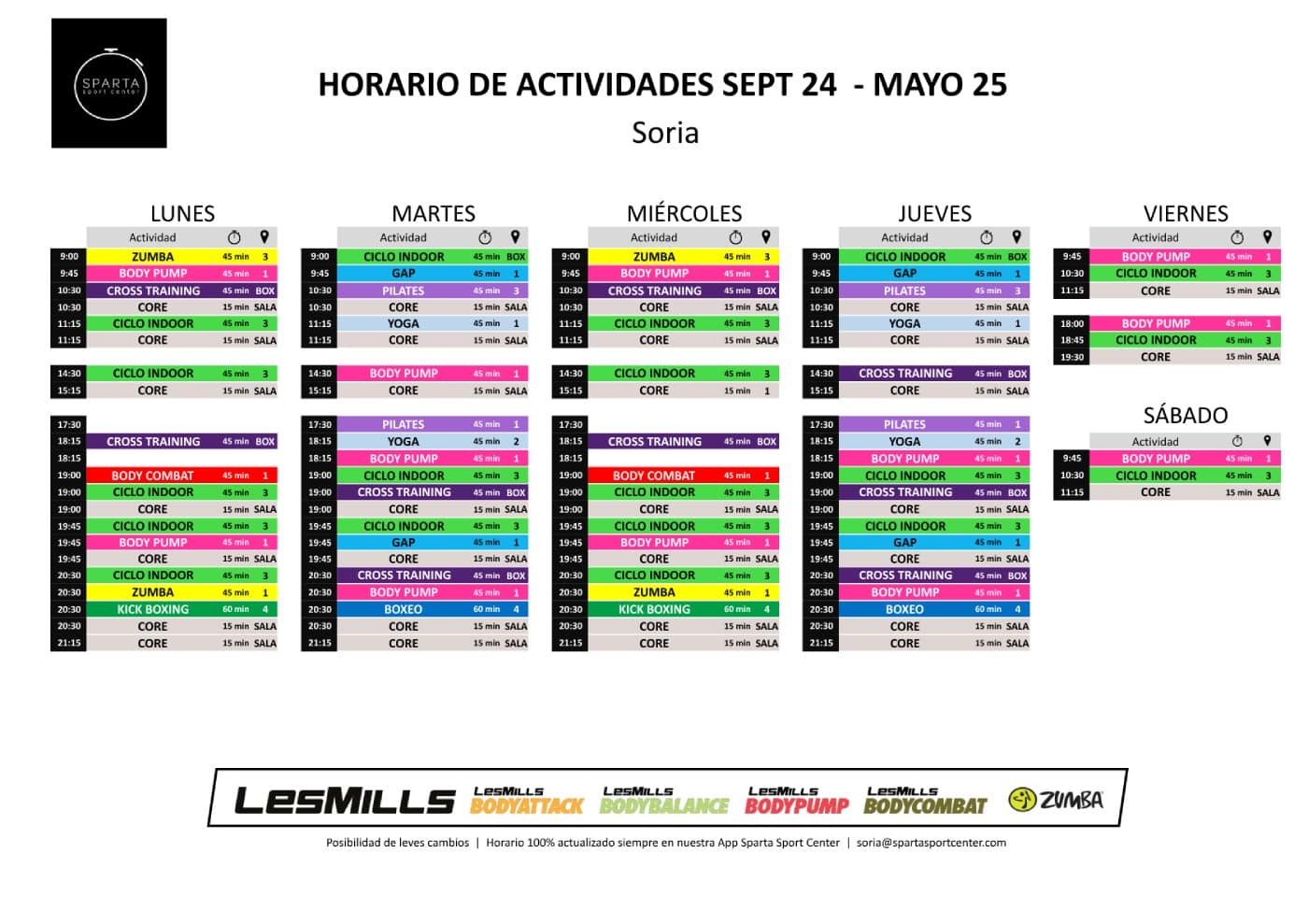 horario del gimnasio sparta sport center en soria